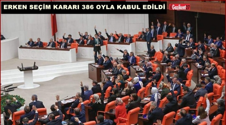Erken se&ccedil;im kararı 386 oyla kabul edildi