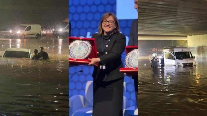 Fatma Şahin İstanbul'da ödül alırken, Gaziantep'i sular bastı