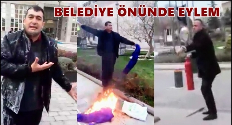 Gaziantep'te belediye önünde benzinli eylem!