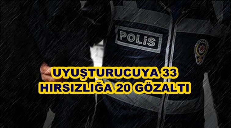 Gaziantep'te uyuşturucuya 33 hırsızlığa 20 gözaltı