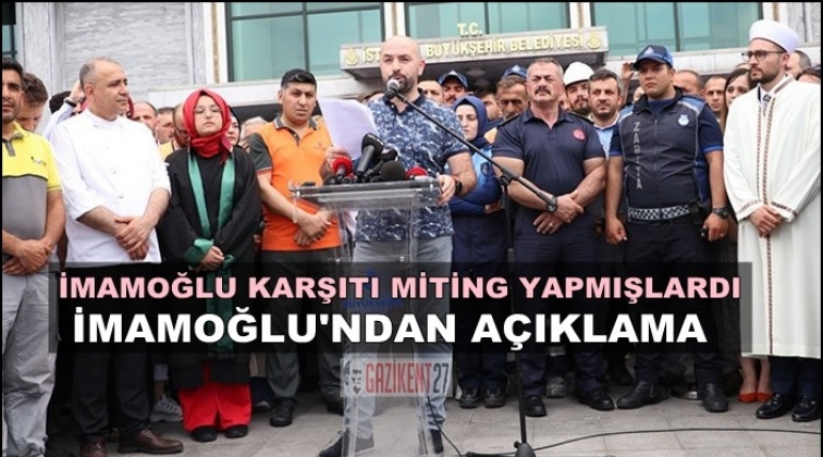 İBB önünde bildiri okuyan personel...