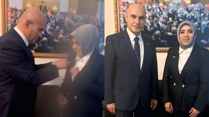 Meryem Zerrin Ekicioğlu İYİ Parti'ye katıldı, rozetini Turan Çömez taktı