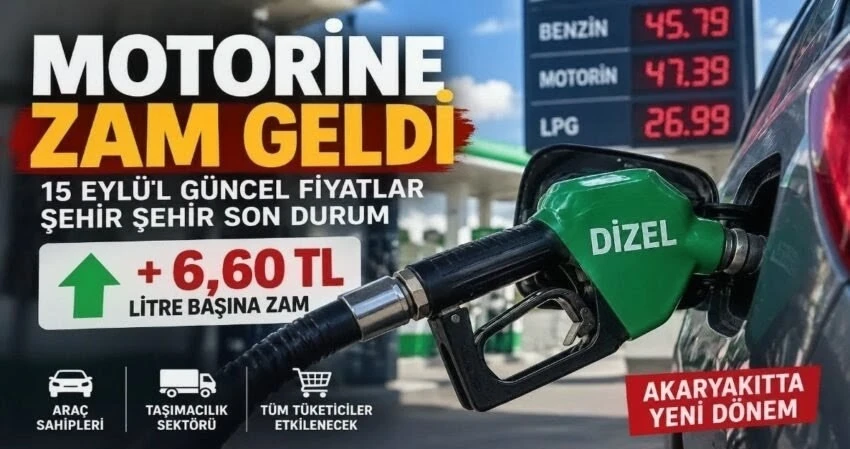 Motorinin litre fiyatına 6 lira 62 kuruş zam!