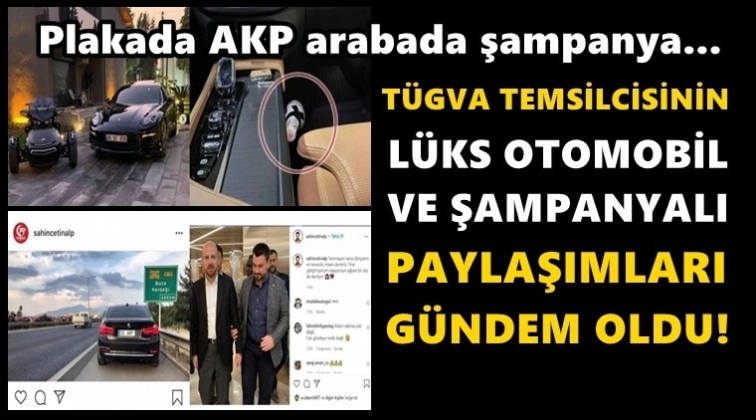 Plakada AKP, konsolda isim, yerde şampanya...