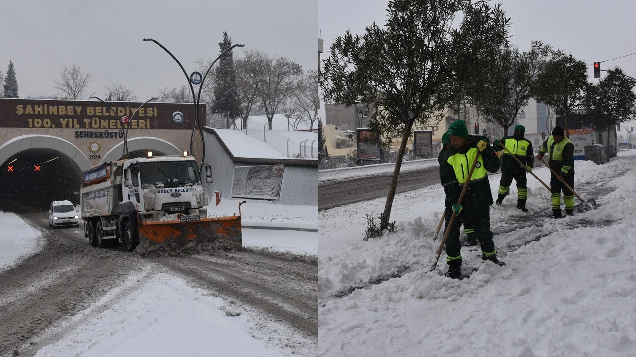 Şahinbey'de karla m&uuml;cadele &ccedil;alışmaları s&uuml;r&uuml;yor