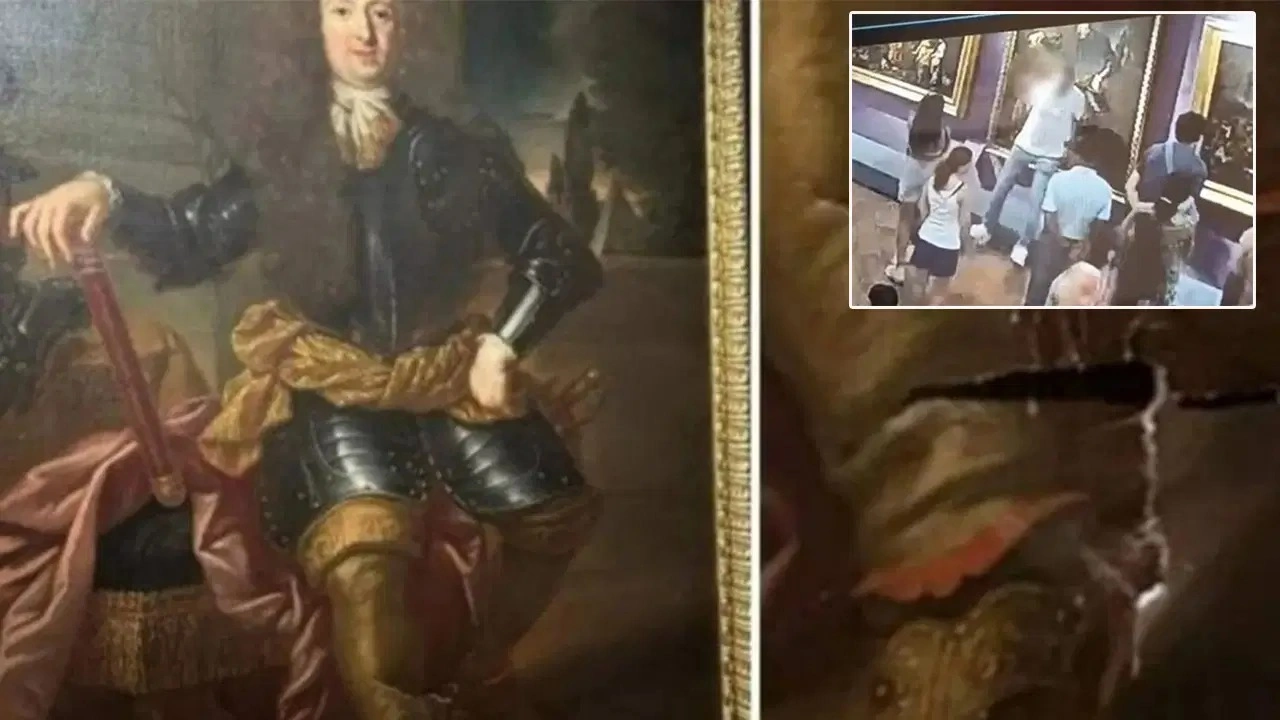 'Selfie' çekilmek istedi: 300 yıllık tabloyu yırttı!