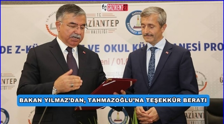 Tahmazoğlu&rsquo;na teşekk&uuml;r beratı