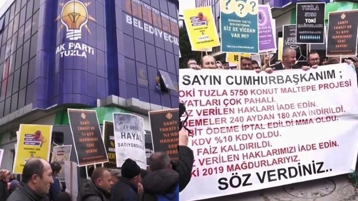 TOKİ mağdurlarından AKP önünde protesto eylemi