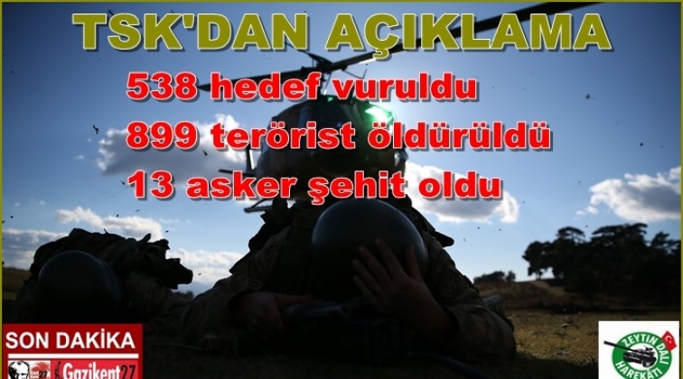 TSK: 13 asker şehit oldu, 899 terörist öldürüldü