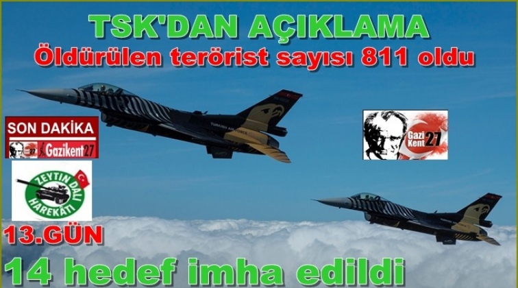 TSK: Öldürülen terörist sayısı 811 oldu