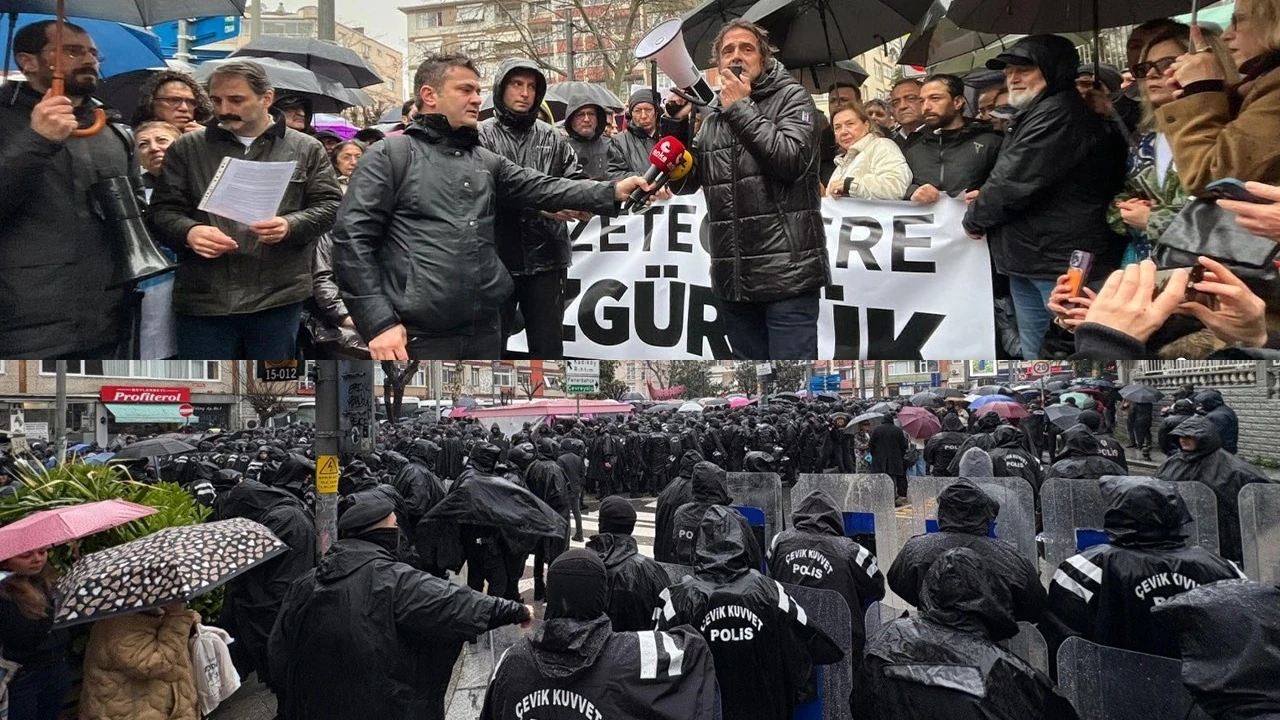 Tutuklu gazeteciler i&ccedil;in Kadık&ouml;y'de polis ablukası altında eylem