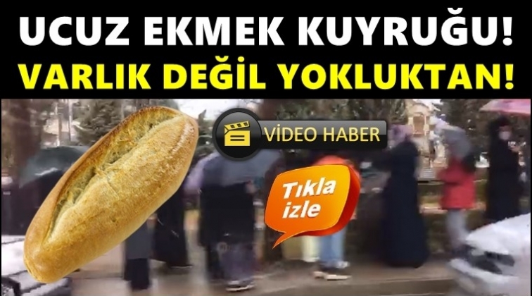 Yağmur altında metrelerce ucuz ekmek kuyruğu!