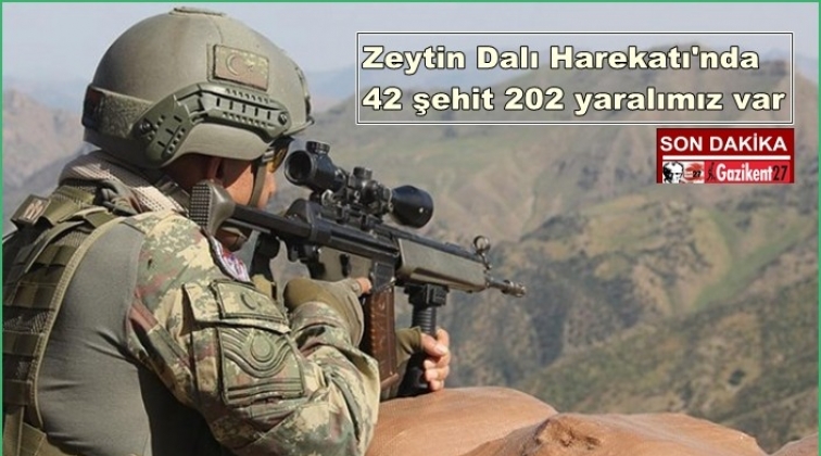 Zeytin Dalı Harekatı'nda 42 şehit 202 yaralı