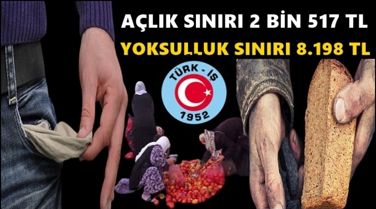 A&ccedil;lık sınırı 2 bin 517, yoksulluk sınırı 8 bin 198 lira
