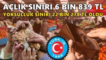 A&ccedil;lık sınırı 6 bin 839, yoksulluk sınırı 22 bin 278 TL
