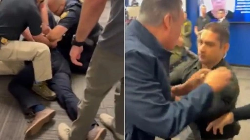 Bakan'a soru sormak istedi: Senatör ters kelepçeyle dışarı çıkarıldı