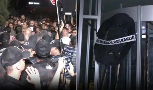 CHP'li gençler ile polis arasında gerginlik: Akit TV önüne siyah çelenk bırakıldı!