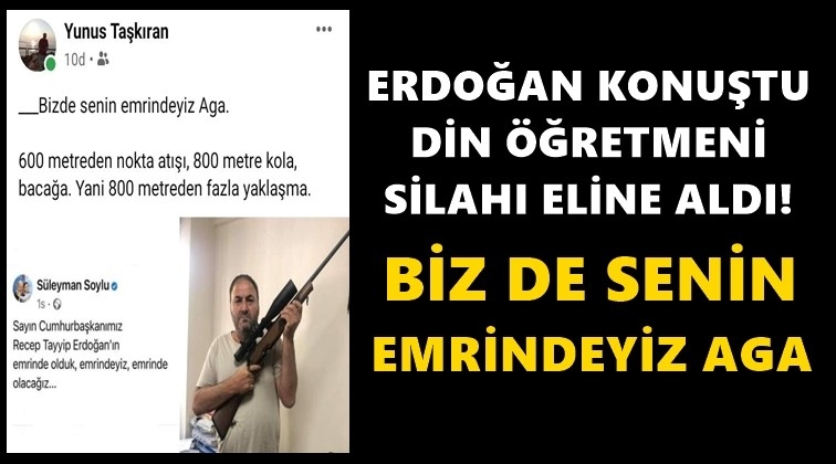 Din &ouml;ğretmeni silahlandı: Emrindeyiz aga...