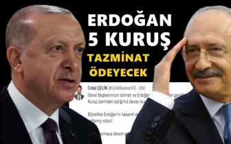 Erdoğan, Kılı&ccedil;daroğlu'na 5 kuruş tazminat &ouml;deyecek