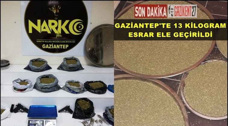 Gaziantep'te 13 kilogram esrar ele ge&ccedil;irildi