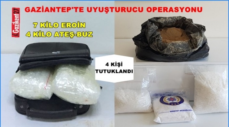 Gaziantep'te 7 kilo eroin ile 4 kilo Ateş-Buz yakalandı