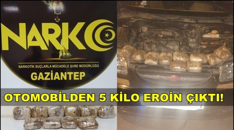 Gaziantep'te ş&uuml;pheli ara&ccedil;tan 5 kilo eroin &ccedil;ıktı!