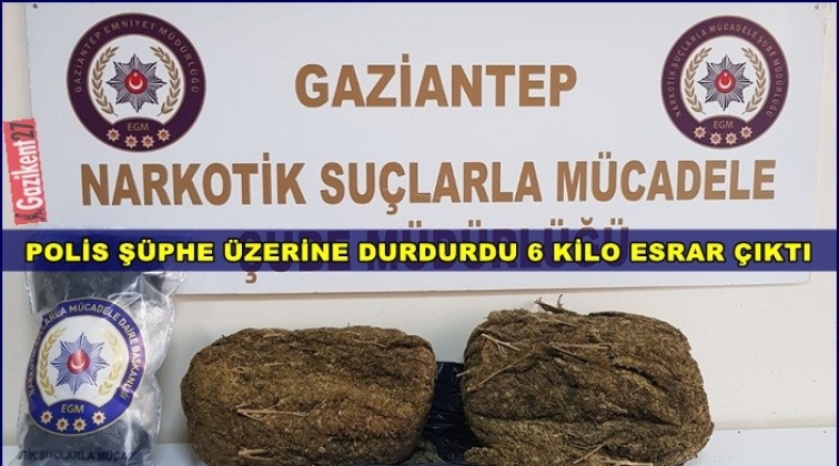 Gaziantep'te ş&uuml;pheli ara&ccedil;tan 6 kilo esrar &ccedil;ıktı