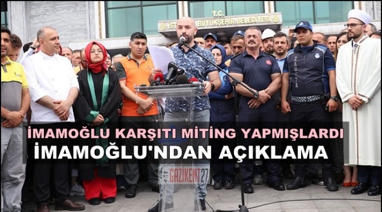 İBB &ouml;n&uuml;nde bildiri okuyan personel...