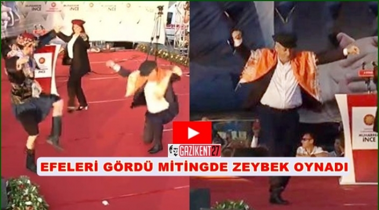 İnce, mitingde efeleri g&ouml;r&uuml;nce zeybek oynadı