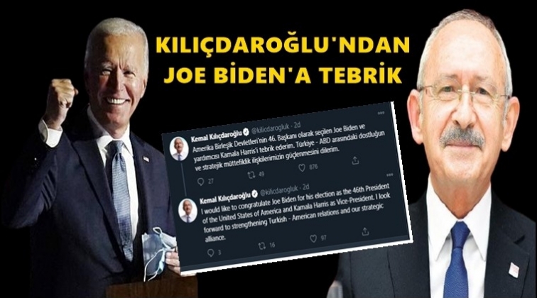 Kılı&ccedil;daroğlu'ndan Joe Biden'a tebrik