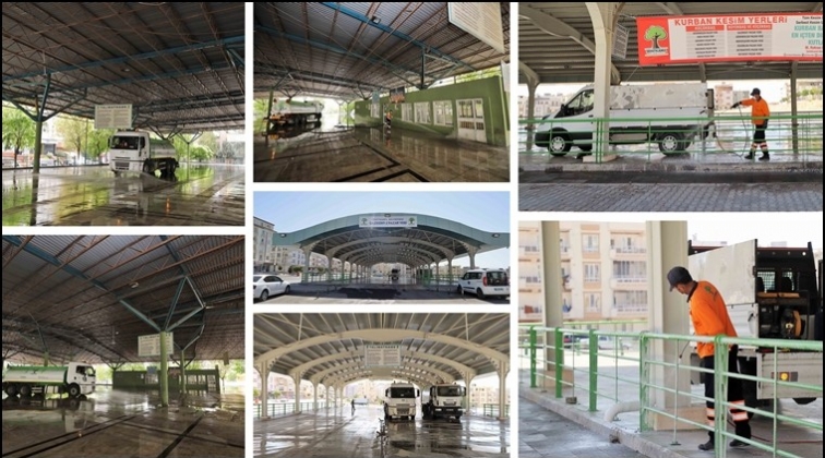 Kurban kesim yerleri dezenfekte edildi...