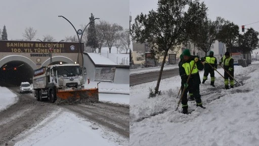 Şahinbey'de karla m&uuml;cadele &ccedil;alışmaları s&uuml;r&uuml;yor