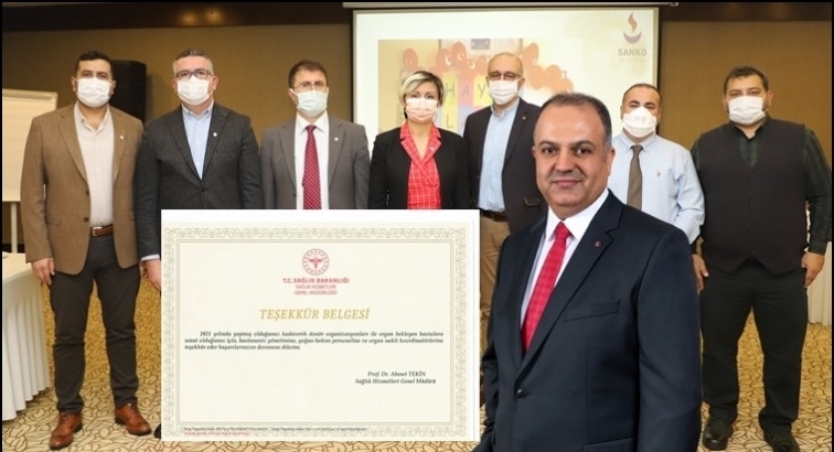 Sanko Hastanesi&rsquo;ne 'Teşekk&uuml;r Belgesi'