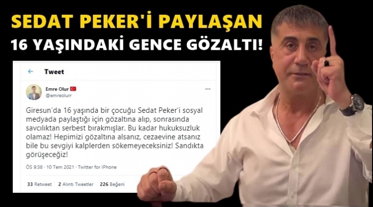 Sedat Peker'i paylaşan 16 yaşındaki gence gözaltı...