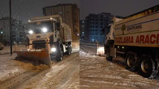 Şehitkamil'de &ouml;zverili karla m&uuml;cadele &ccedil;alışması
