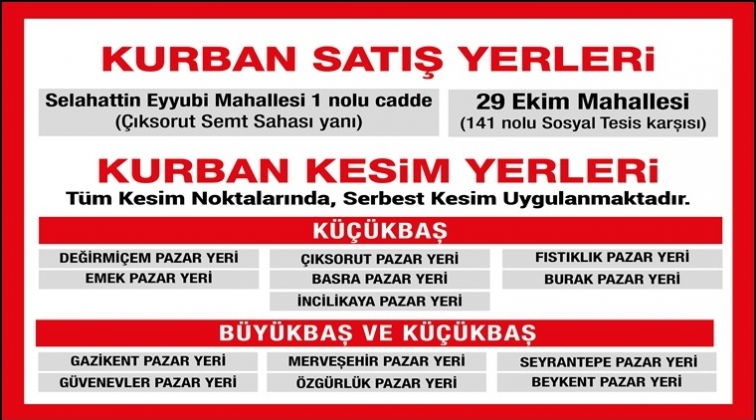 Şehitkamil'de kurban kesim yerleri belli oldu