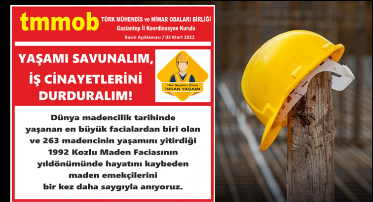 TMMOB Gaziantep: İş cinayetlerini durduralım!
