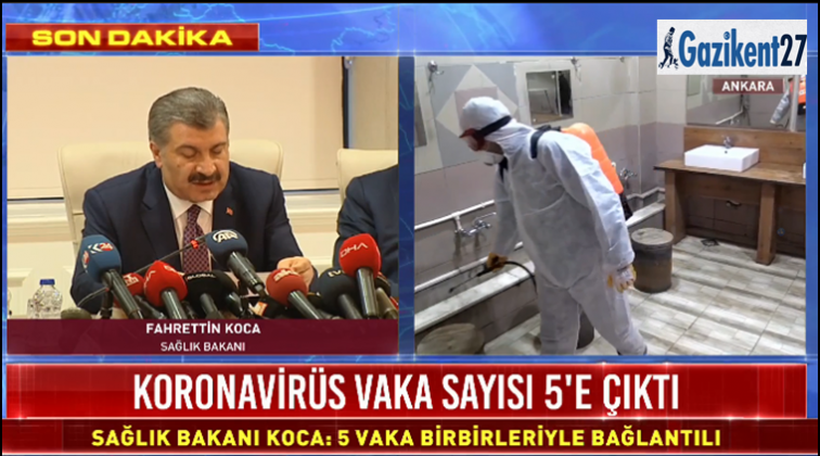 T&uuml;rkiye'de koronavir&uuml;s vaka sayısı 5'e y&uuml;kseldi